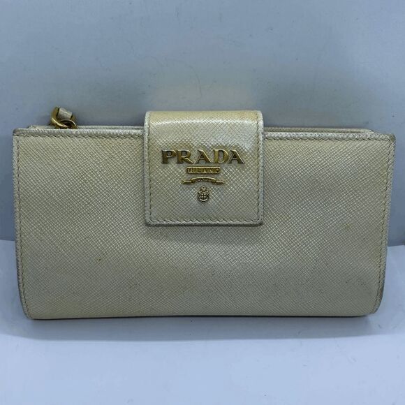 Authentic Prada Beige Saffiano Leather Wallet w/ Original Authenticity Card & Bo - Picture 11 of 16